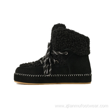 Top Quality Lamb Fur Lace Up Cotton-padded Shoes